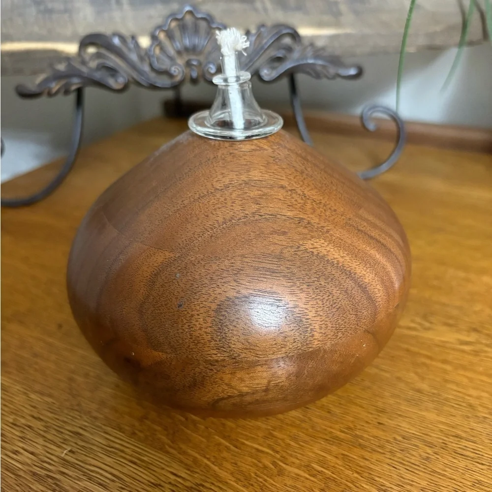 Hand Turned Wooden Oil Lamp by St Pierre Wood Pottery in North Carolina